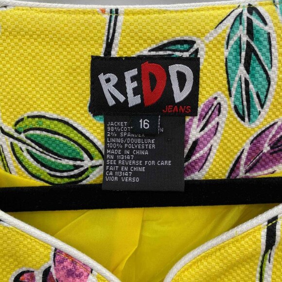 REDD Jeans Blazer Jacket‎ Womens 16 Spring Yellow Floral Textured Cotton Vintage - Picture 4 of 7